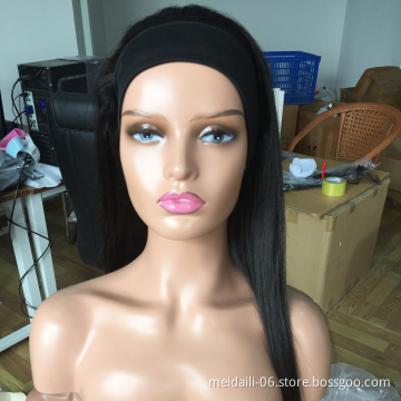 Headband Wig Human Hair Brazilian Straight Human Hair Wigs For Black Women Machine Made Wig With Headband